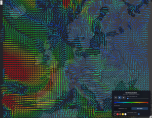 Wind barbs — each arrow shows wind direction and speed at a grid point